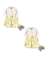 Hudson Baby Girls Cotton Dress, Cardigan and Shoe Set, Lemon 6-Piece, Months