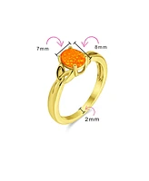 Bling Jewelry Dainty Bff Triquetra Celtic Love Knot Oval Mexican Orange Synthetic Opal Ring Promise For Women Sterling Silver