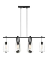 Possini Euro Design Wexford Black Island Linear Pendant Chandelier 36 1/2" Wide Mid Century Modern Clear Glass Curvy Shades 6