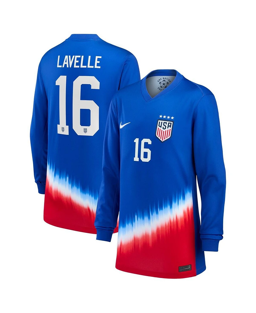 Nike Big Boys and Girls Rose Lavelle Royal Uswnt 2024 Away Stadium Replica Player Long Sleeve Jersey