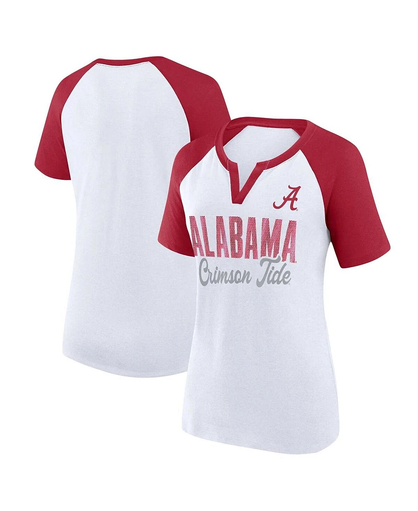 Profile Women's White/Crimson Alabama Crimson Tide Plus Best Squad Shimmer Raglan Notch Neck T-Shirt