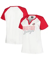 Profile Women's White/Scarlet Ohio State Buckeyes Plus Size Best Squad Shimmer Raglan Notch Neck T-Shirt