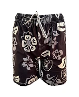 Wes & Willy Big Boys and Girls Black Las Vegas Raiders Floral Volley Swim Trunks