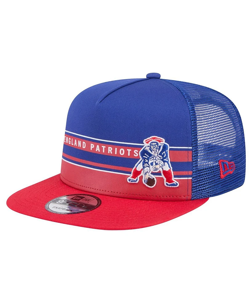 New Era Men's Royal/Red New England Patriots Half Stripe Trucker 9FIFTY Snapback Hat