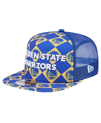 New Era Men's Royal Golden State Warriors Seeing Diamonds A-Frame Trucker 9FIFTY Snapback Hat