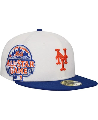 New Era Men's White/Royal York Mets Major Sidepatch 59FIFTY Fitted Hat