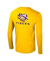 Colosseum Men's Gold Lsu Tigers Logo Lockup 3-Hit Active Blend Long Sleeve T-Shirt