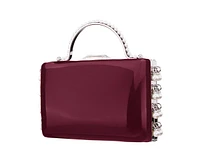 Nina Imitation Pearl Dangle Patent Minaudiere Clutch