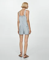 Mango Women's Denim Jumpsuit Shorts