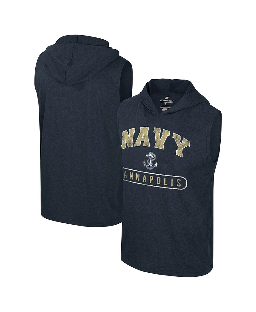 Colosseum Men's Heather Navy Midshipmen Varsity Sleeveless Hoodie Tank Top