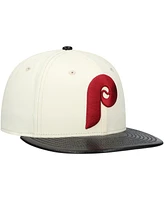 New Era Men's Cream Philadelphia Phillies Game Night Leather Visor 59FIFTY Fitted Hat