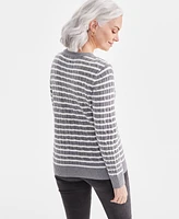 Style & Co Women's Cotton Striped Cable-Knit V-Neck Sweater, Created for Macy's