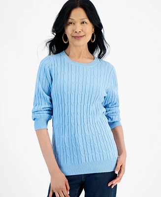 Style & Co Women's Cotton Cable-Knit Crewneck Sweater, Created for Macy's