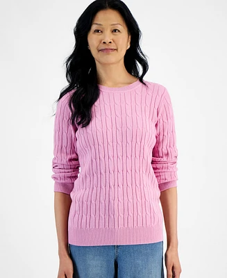 Style & Co Women's Cotton Cable-Knit Crewneck Sweater, Created for Macy's