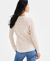 Style & Co Women's Cotton Striped Cable-Knit Sweater, Created for Macy's