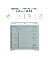 Streamdale Furniture 36" Green Bathroom Vanity with Sink, Cabinet, and Six Drawers