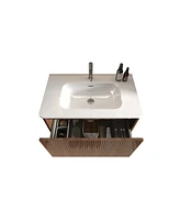Etna 30" Striped Walnut Vanity w/ White Ceramic Sink