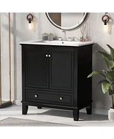 Streamdale Furniture 30" Vanity with Sink, Solid Wood & Mdf Cabinet, Doors & Drawer