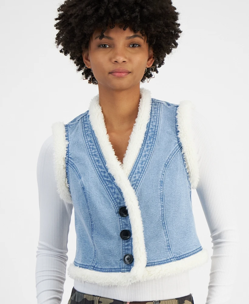 Self Esteem Juniors' Denim Sherpa Lined Vest