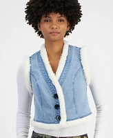 Self Esteem Juniors' Denim Sherpa Lined Vest