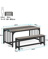 Tribesigns 55 Inch Dining Table Set for 4-6, 3-Piece Kitchen Table with 2 Benches, Space-Saving Dining Room Table Set for Home Kitchen, Restaurant