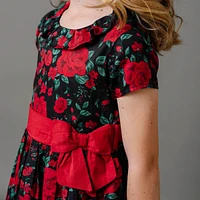 Hope & Henry Little Girls Short Sleeve Ruffle Collar Party Dress with Bow, Toddler|Child