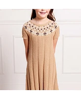 Hope & Henry Baby Girls Short Sleeve Fair Isle Cable Sweater Dress