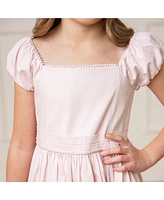 Hope & Henry Girls' Cap Sleeve Special Occasion Sateen Flower Girl Dress with Embroidered Hem