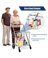 Sugift Heavy Duty Folding Utility Shopping Double Cart