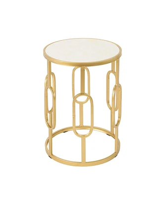 Simplie Fun Glamorous White Faux Stone Side Table With Gold Metal Frame