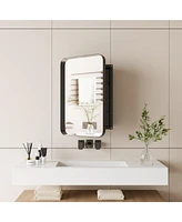 Recessed Black Metal Medicine Cabinet with Mirror and Shelves