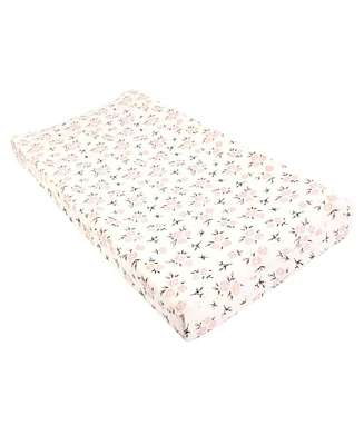 Hudson Baby Infant Girl Changing Pad Cover, Neutral Pink Floral, One Size