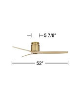 52" Windspun Modern Indoor Ceiling Fan 3 Blade Remote Control Soft Brass Finish Wood Blades Bedroom Living Room Kitchen Dining Office Hugger Dc Motor