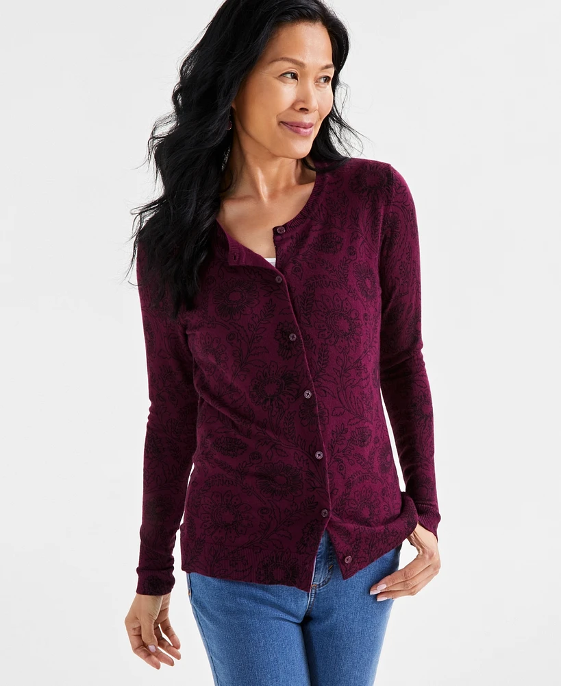 Style & Co Women's Printed Button Front Cardigan, Created for Macy's