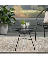 Nusa Modern Rattan Side Table With Tempered Glass Top