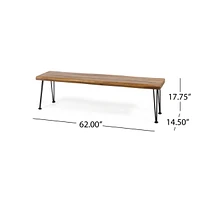 Modern Industrial Acacia Wood Bench With Hairpin Legs