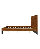 Simplie Fun Mid-Century Modern Solid Wood King Bed with Six-Piece Headboard