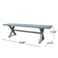 Modern Aluminum Outdoor Dining Bench, Dark Gray