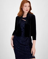 Connected Women's Velvet 3/4-Sleeve Shrug Jacket