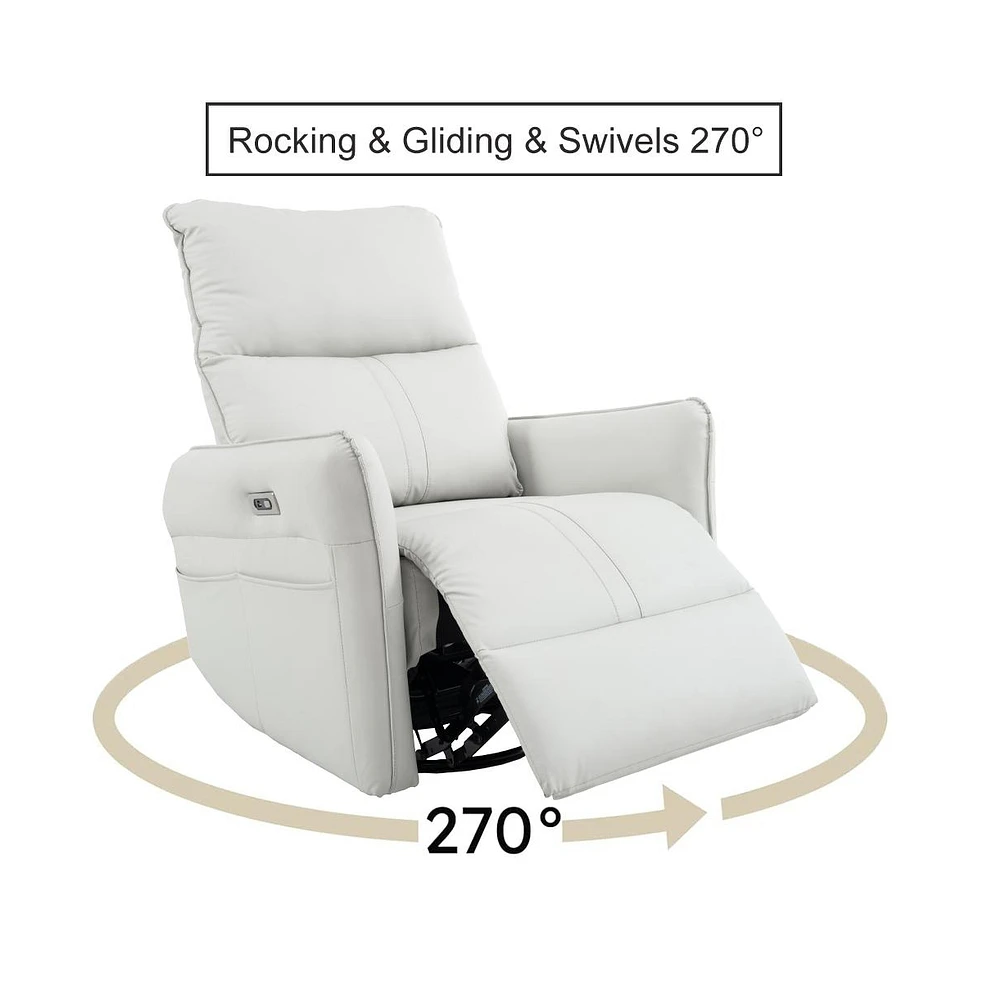 Simplie Fun 270° Power Swivel Glider Recliner with Usb Ports