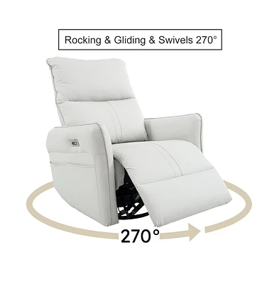 Streamdale Furniture 270° Power Swivel Glider Recliner with Usb Ports