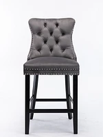 Luxurious Velvet Barstools with Button Tufted Backrest (Set Of 2)