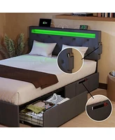 Streamdale Furniture Queen Bed Frame with Usb Charging, Led Lights, Headboard, Storage Drawers