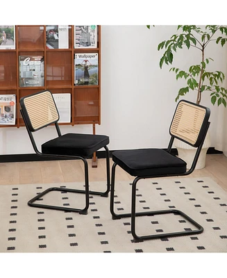 Simplie Fun Mid-Century Modern Velvet Rattan Dining Chairs (Set Of 2)