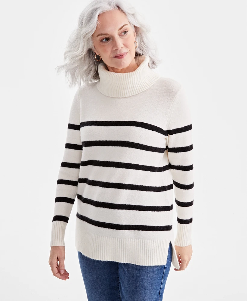 Style & Co Women's Striped Cozy Turtleneck Tunic Sweater, Created for Macy's