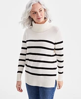 Style & Co Women's Striped Cozy Turtleneck Tunic Sweater, Created for Macy's