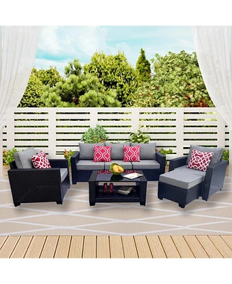 Simplie Fun 7-Piece Outdoor Rattan Sofa Set with Cushions