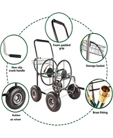 4-Wheel Garden Hose Reel Cart with Basket