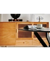 42" Black Mid-Century Dining Table with Round Mdf Top and Cross Legs