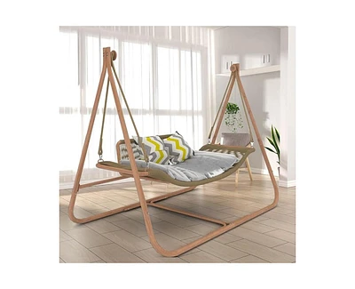 Simplie Fun Wood-Colored Hammock Swing Chair with Stand for Indoor/Outdoor